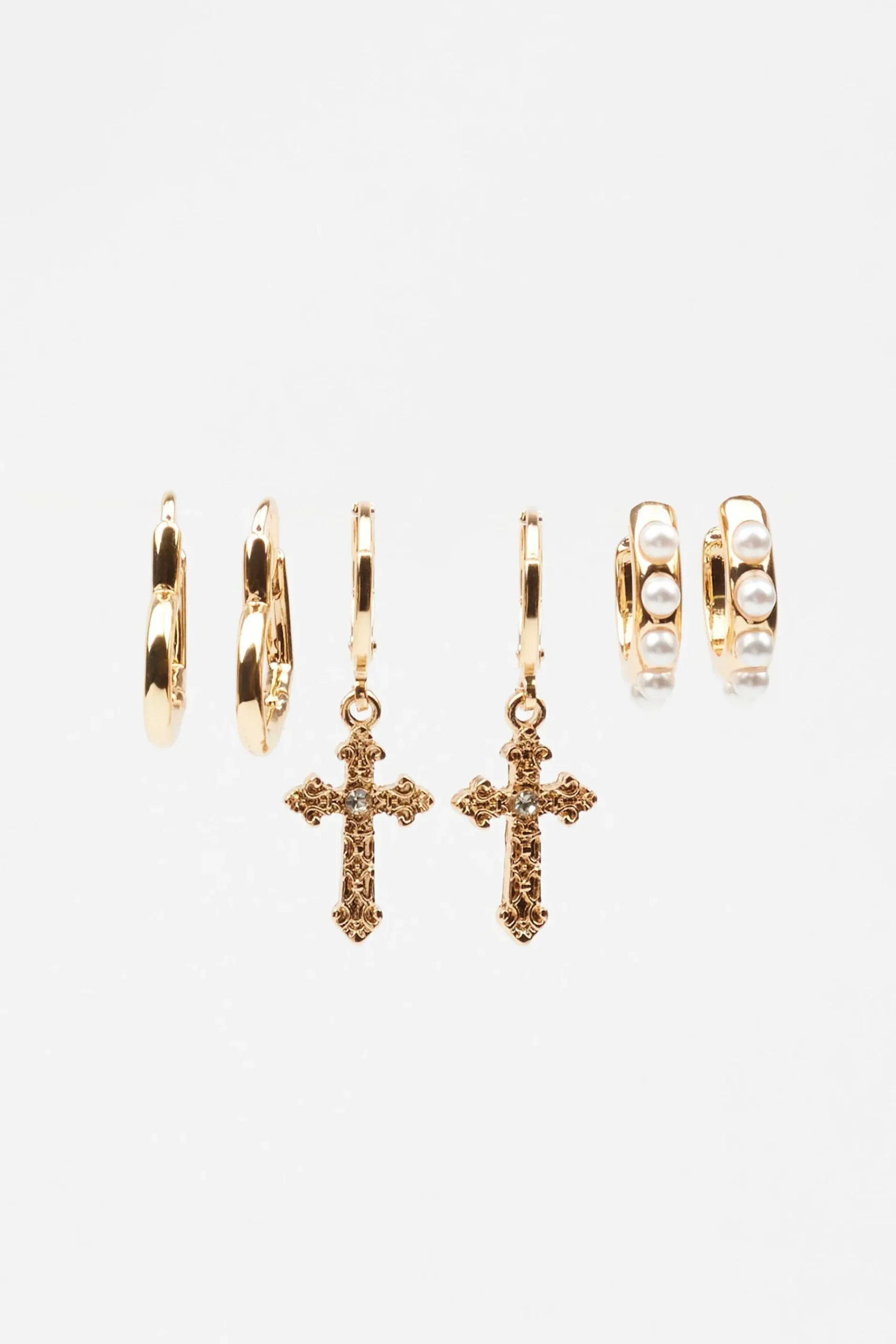 3 Pack Cross Pearl & Heart Earrings*Garage Clothing Online