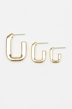 3 Pack Square Hoop Earrings*Garage Clothing Online