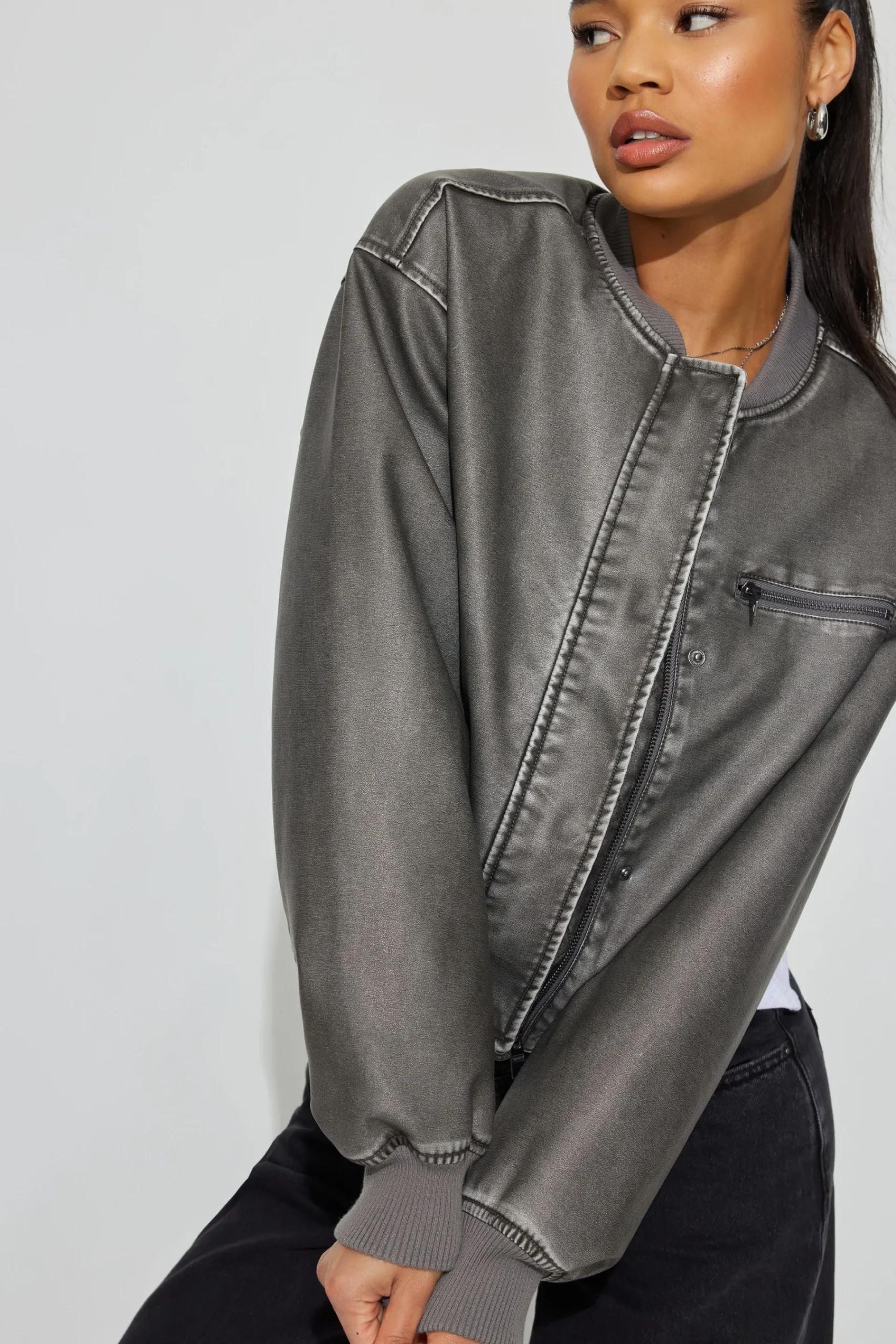 Crop Washed Faux Leather Bomber*Garage Clothing Cheap