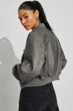 Crop Washed Faux Leather Bomber*Garage Clothing Cheap