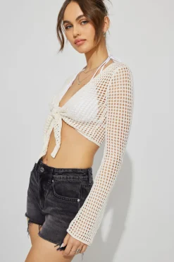 Long Sleeve Crochet Tie Top*Garage Clothing Clearance