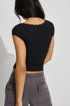 Myla Scoop Neck Lace Trim Rib Tee*Garage Clothing Store