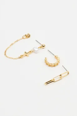 3-Pack Cross Pearl Loop Hoop Earrings*Garage Clothing New