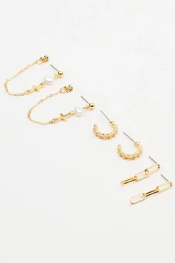 3-Pack Cross Pearl Loop Hoop Earrings*Garage Clothing New