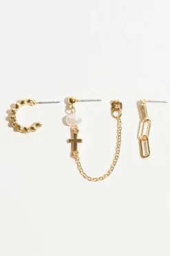 3-Pack Cross Pearl Loop Hoop Earrings*Garage Clothing New