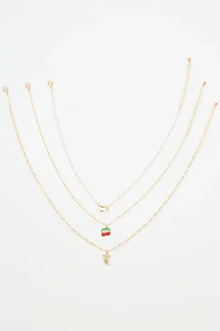 Set Of 3 Cherry, Angel & Heart Necklace*Garage Clothing New
