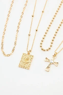 Set Of 4 Cross & Rose Pendant Necklaces*Garage Clothing Outlet