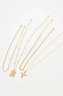 Set Of 4 Cross & Rose Pendant Necklaces*Garage Clothing Outlet