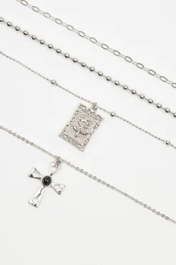 Set Of 4 Cross & Rose Pendant Necklaces*Garage Clothing Sale