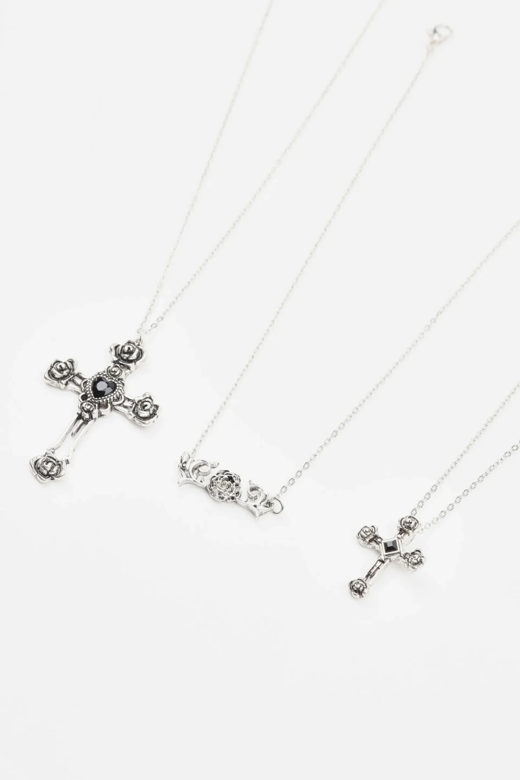 Set Of 3 Flower, Cross, & Roses Necklace*Garage Clothing Hot