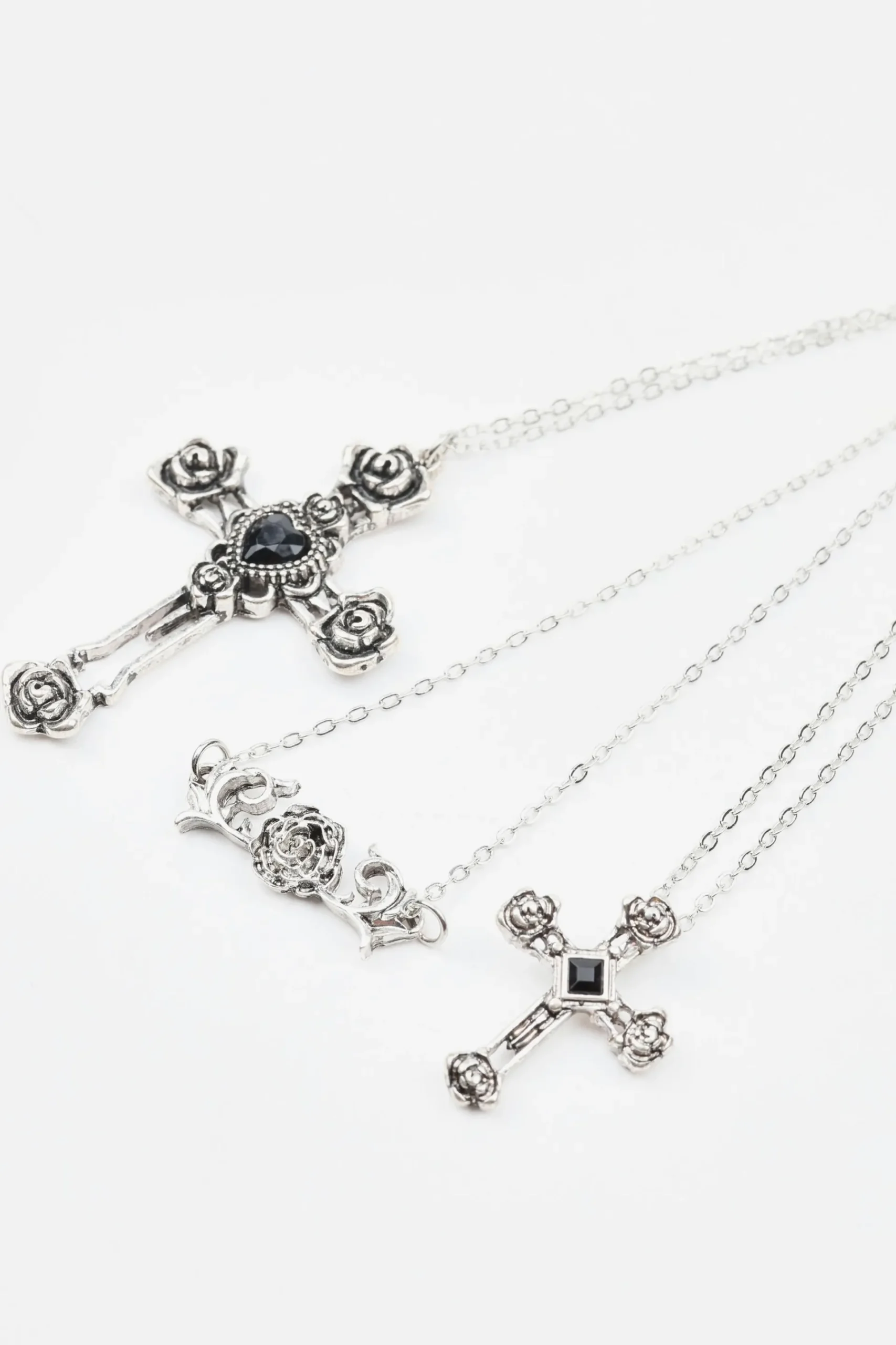 Set Of 3 Flower, Cross, & Roses Necklace*Garage Clothing Hot