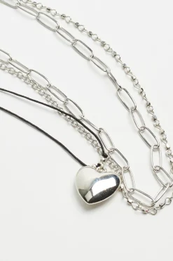 Set Of 3 Heart, Paperclip, Chain Necklaces*Garage Clothing Cheap