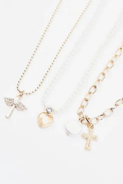 Set Of 3 Heart, Wing, & Cross Necklace*Garage Clothing Flash Sale
