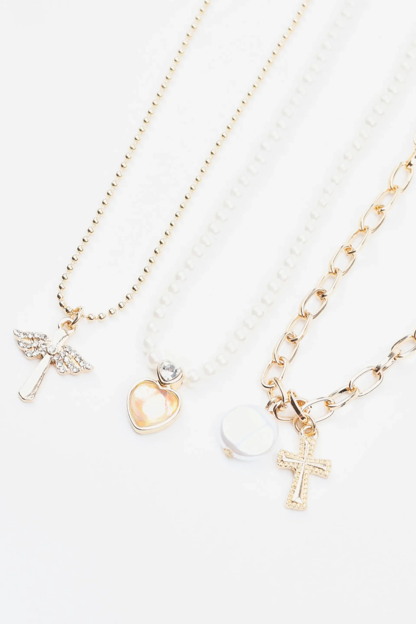 Set Of 3 Heart, Wing, & Cross Necklace*Garage Clothing Flash Sale