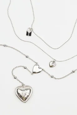 Set Of 3 Hearts & Lock Necklaces*Garage Clothing Cheap