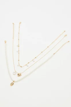Set Of 3 Pearl & Charm Necklace*Garage Clothing Shop