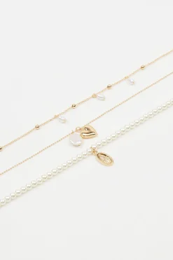 Set Of 3 Pearl & Charm Necklace*Garage Clothing Shop