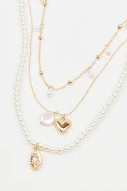 Set Of 3 Pearl & Charm Necklace*Garage Clothing Shop