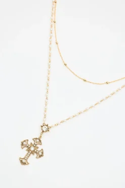 Set Of 2 Pearl & Cross Rosary Necklace*Garage Clothing Discount