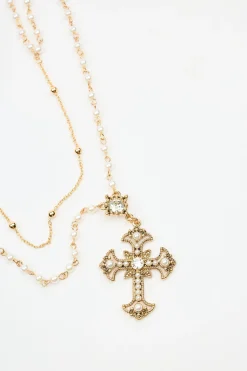 Set Of 2 Pearl & Cross Rosary Necklace*Garage Clothing Discount