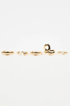 Set Of 5 Pearl & Organic Rings*Garage Clothing Outlet