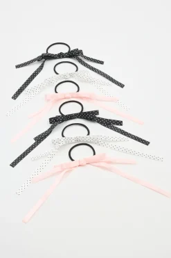 Set Of 6 Ribbon Bow Hair Elastics*Garage Clothing New